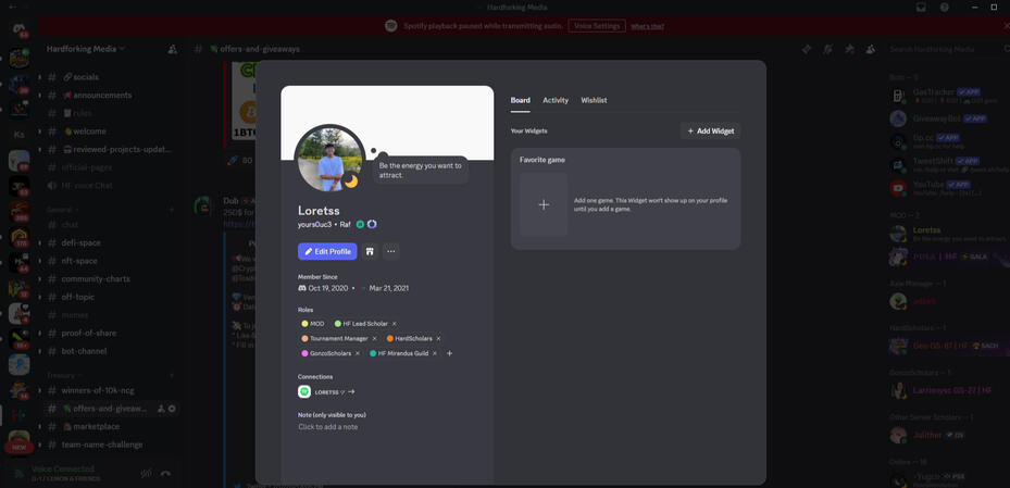 Proven Leadership in Web3 Communities Role: Lead Scholar &amp; Tournament Operations Manager. Impact: Managed high-level operations for established guilds like Hard Scholars and HF. Verification: Discord member since 2020 with verified management roles.
